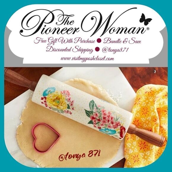 🦋 2023 🦋 New Pioneer Woman Fancy Flourish Ceramic Rolling Pin with Acacia Wood - Picture 1 of 10